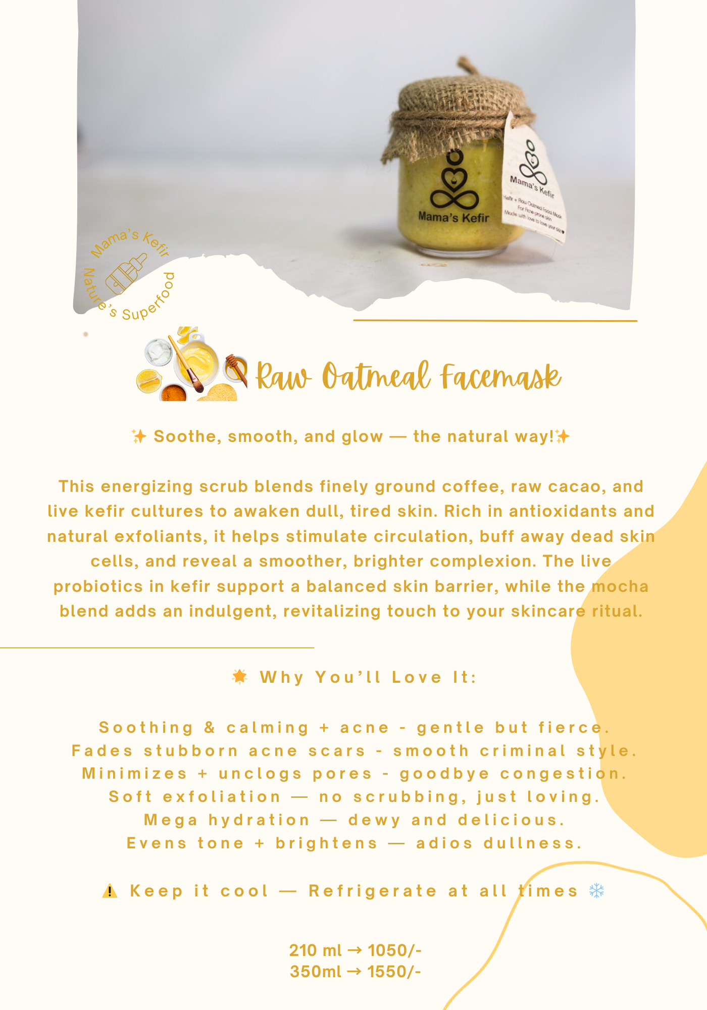 Raw Oatmeal Face Mask — Skincare by Mama's Kefir